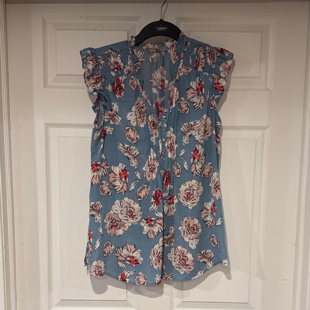 Elegant Floral Maternity Blouse in Blue and Red